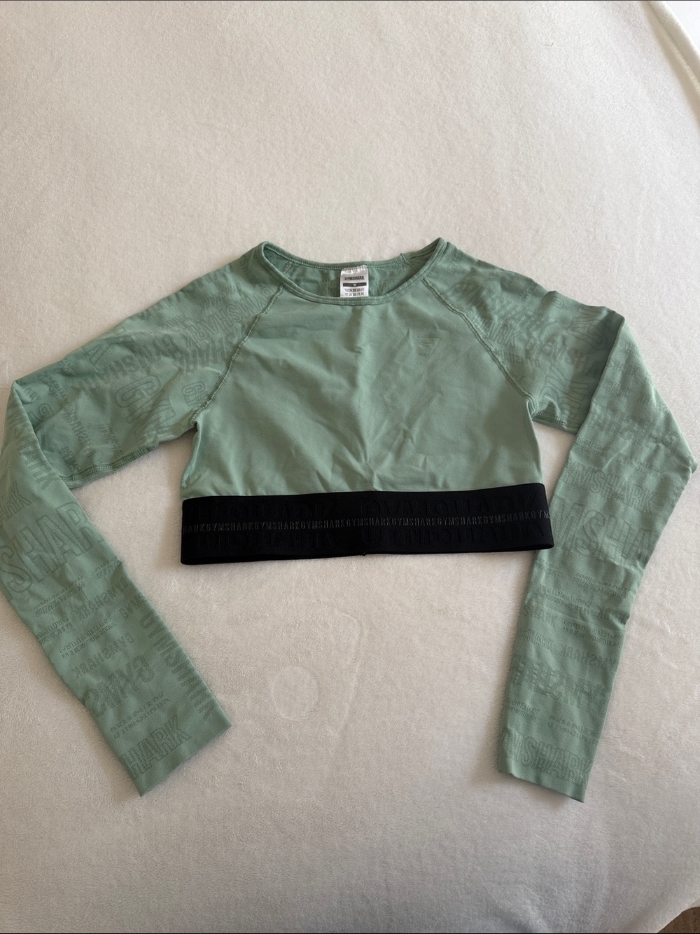 Gym shark Cropped Long-Sleeve Workout Top in Sage Green